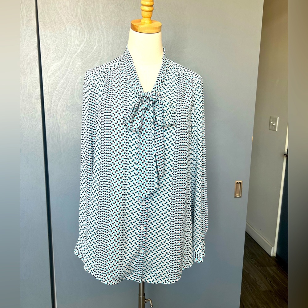 Rachel Zoe Geometic Print Bow Front Blouse